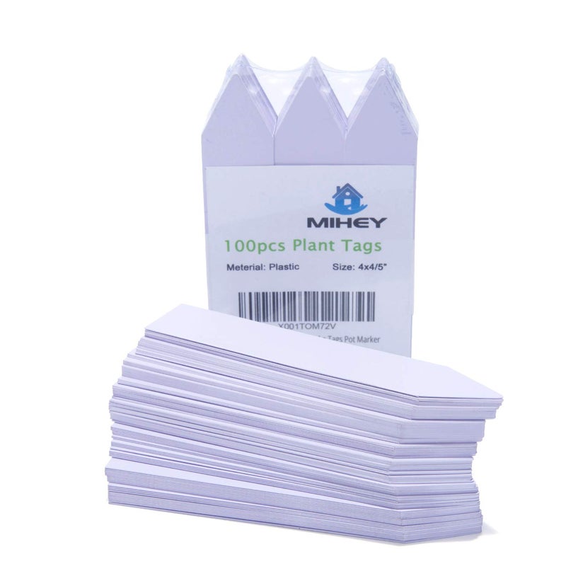 Mihey 100 Pcs 4 Inch Plastic Nursery Garden Stake Tags Plant Seed Garden Labels Pot Marker White - Image 1